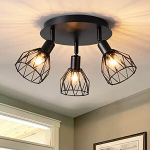 hanqing.lighting Kitchen Light Fixtures Ceiling Mount, 3-Lights Multi-Directional Rotating Black Iron Lamp Shade, for Kitchen Farmhouse, Dining Room,Porch,Hallway Etc. (E12 Bulb Not Included).