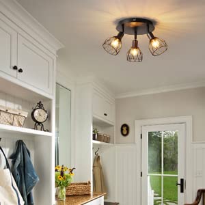 hanqing.lighting Kitchen Light Fixtures Ceiling Mount, 3-Lights Multi-Directional Rotating Black Iron Lamp Shade, for Kitchen Farmhouse, Dining Room,Porch,Hallway Etc. (E12 Bulb Not Included). | The Storepaperoomates Retail Market - Fast Affordable Shopping