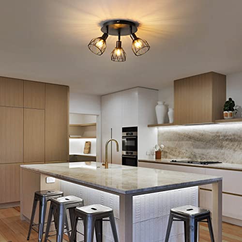 hanqing.lighting Kitchen Light Fixtures Ceiling Mount, 3-Lights Multi-Directional Rotating Black Iron Lamp Shade, for Kitchen Farmhouse, Dining Room,Porch,Hallway Etc. (E12 Bulb Not Included). | The Storepaperoomates Retail Market - Fast Affordable Shopping