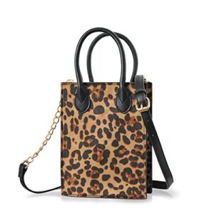 Leopard Print Shoulder Handbag Mini Tote Women Cross Body Bag Purse (Brown Leopard)
