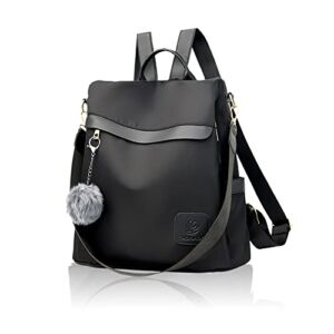 Karani Backpack Purse for Women Anti-theft, Water-resistant Nylon Travel Purse Shoulder Bag with Detachable Strap (Black)