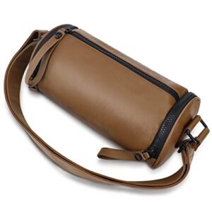 Whale Power Crossbody Bag Soft Leather Cylindrical Adjustable Strap Shoulder Purse with Side Pockets for Women Brown