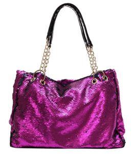 Women Patent Hobos Shiny Top-Handle Bags Chain Handbags Shoulder Bags for Ladies Sequin Purse (Shiny rose)