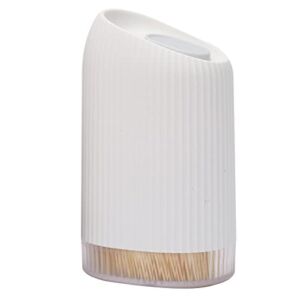 Toothpick Holder,with 300 Natural Bamboo Toothpicks for Teeth Cleaning Plastic Toothpick Dispensers,Slider Unique Home Design Decor White