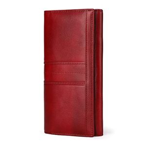 RFID Vintage Long Wallets for women 3 Zippers Secure Large Capacity Travel Clutch Multi-card Wallets (Red)