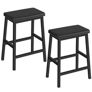 HOOBRO Bar Stools, Set of 2 Bar Chairs, PU Leather Upholstered Breakfast Stools, Easy Assembly, Suitable for Kitchen, Bar, Dining Room, Black BB01MD01