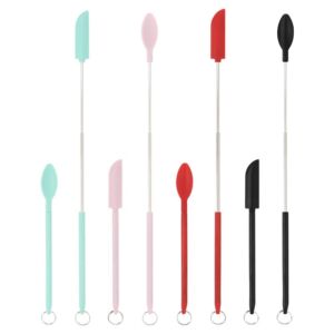 XLAQ 2Pcs Mini Silicone Telescopic Spatula and Scooping Spoon, Heat-resistant Silicone Spatula Sets for Cooking, Makeup Spatula with Hanging Buckle Spatula Sets for Home, Kitchen Cooking, Cyan