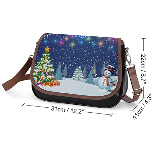Satchel Bag For Women Merry Christmas Background Cute Snowman Tree Waterproof Leather Crossbody Handbag Messenger Bag For Ladies | The Storepaperoomates Retail Market - Fast Affordable Shopping