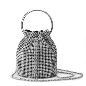 Rhinestone Purs for Women Clutch Purses Crystal Mini Top Handle Handbag Chain for Party(Buckle-Silver)
