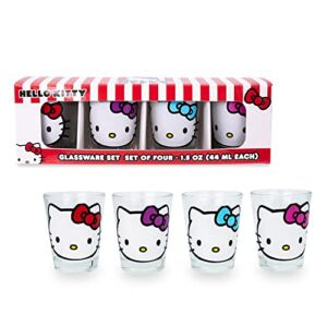 Sanrio Hello Kitty Faces 1.5-Ounce Mini Glass Cups, Set of 4 | Whiskey Shot Glasses, Home Barware For Liquor and Beverages, Kitchen Decor Essentials | Cute Kawaii Gifts And Collectibles