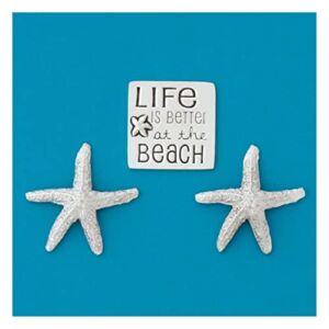 Basic Spirit Beach Medium Pewter Magnet Set with Starfish for Coastal Ocean Lover, Kitchen Office Refrigerator Outdoor Picnic Home Decorative Gift