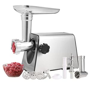 Simple Deluxe Electric Meat Grinder, Heavy Duty Meat Mincer, Food Grinder with Sausage & Kubbe Kit, 3 Grinder Plates, 800W Power, Easy to Clean and Install, Suitable for Home Kitchen,Sliver