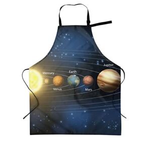 Nameapo Solar System Home Aprons for Women 2 Pockets 33″×28″, Space Planet Waterproof Kitchen Cooking Bib