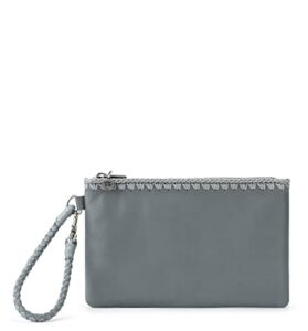 The Sak Vita Wristlet in Leather, Convertible Design with Adjustable Straps, Dusty Blue