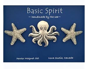 Basic Spirit Octopus Medium Pewter Magnet Set with Seafish for Beach Ocean Sea Lover, Kitchen Office Refrigerator Outdoor Picnic Home Decorative Gift