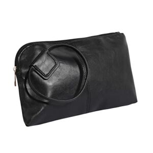 THOVSMOON Wristlet Clutch Purses for Women,Soft Vegan Leather Evening bag with Round handle,Large Zippered Bracelet Clutch (Black)