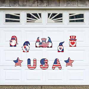 Whaline Patriotic Garage Decoration Magnet Stickers Gnome USA Magnet Decals Refrigerator Stickers American Flag Theme Garage Door Decals for July 4th Independence Day Party Supplies Home Decor, 10Pcs