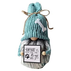 Adarl Blue Christmas Gnomes Decoration, Handmade Swedish Tomte Figurine Plush Elf Holding Funny Sweet Warm Sayings Home is Where The Dogs are for Xmas Party Decor Best Gifts for Dog Lover