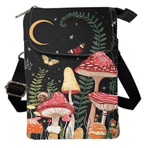 Xpyiqun Mushroom Purse Crossbody Bag for Women Shoulder Handbag Small Moon Star Butterfly Wallet Messenger Bags Cute Stuff Sack Gifts for Teen Girls Kids Storage Pouch