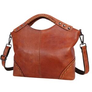 HESHE Womens Vintage Leather Shoulder Handbags Crossbody Bag Satchel Purse (Brown)