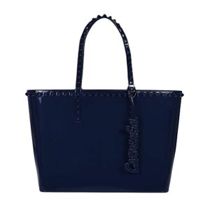 CARMEN SOL Fashionable Italian Jelly Waterproof Eco friendly Studded Straps Seba Mid Tote Handbags For Women-Navy Blue(Medium)
