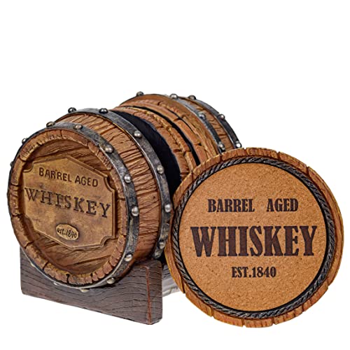 Pine Ridge Whiskey Barrel 5pcs Drink Coaster with Holder, Barrel Aged Whiskey Est. 1840 Unique Bar Decor & Accessories, Beer & Whiskey Glass Coaster – Modern Home Decorations for Kitchen and Dining | The Storepaperoomates Retail Market - Fast Affordable Shopping