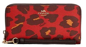 COACH Women’s Long Zip Around Wallet With Leopard Print in IM/Bright Poppy Red
