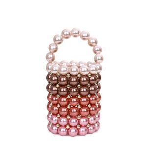 YUSHINY Women Beaded Pearl Evening Bucket Handmade Bags with DustBag for Wedding Party