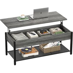 Homieasy Coffee Table, Lift Top Coffee Table with Storage Shelf and Hidden Compartment, Modern Lift Top Table for Living Room, Wood Lift Tabletop, Metal Frame – Black Oak