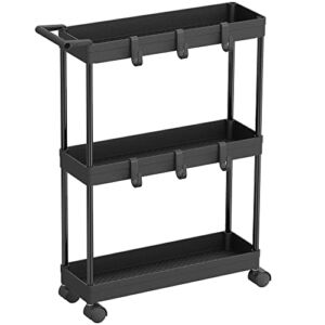 SimpleHouseware Kitchen Cart Storage 3-Tier Slim/Super Narrow Shelves with Handle, 26.5” Height/5.5” Width for Narrow Place, Black