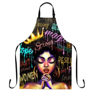 Black Art Apron Afro Black Queen Kitchen Aprons With Pocket Adjustable Neck For Women Chef Bbq Cooking Gardening Home Waterproof Oil Proof 33x28inch