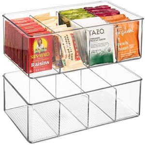 Sorbus Storage Bins with Dividers – Clear Plastic Organizer – Store Tea Bags, Spices, Seasonings, Drink Packets, Oatmeal – Snack Storage & Display Containers for Kitchen & Pantry (2 Pack)