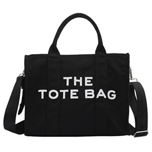 Tote Bag for women, Canvas Crossbody Bag with Zipper, Luxury Shoulder Purse for Travel, School, Work, Medium Designer Handbag(A-Black)