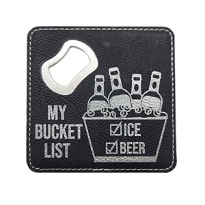 Tangico 4466LBK-1772 Combo Coaster/Bottle Opener, Bucket List, Gift for Bar Kitchen Home Décor, Father’s Day, Beer