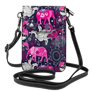 Fashion Elephants On A Floral Animals Leather Cell Phone Purse Messenger Bag Pouch Crossbody Bags Travel Wallet Handbag Adjustable Strap Gifts For Girl Women