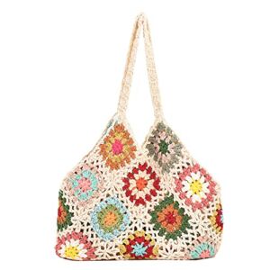 JQWYGB Crochet Tote Bag for Women – Cute Knitting Shoulder Tote Bags Purse Aesthetic Mesh Hollow Flower Woven Beach Tote Handbag (Beige)