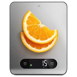 Greater Goods Stainless Steel Food Scale – A Premium Kitchen Scale That Weighs in Grams, Ounces, Fluid Ounces, and Milliliters | Hi-Def LCD Screen and Easy-to-Store Size | Designed in St. Louis