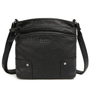 Crossbody Purses for Women Double Zipper Pockets Soft Vegan Leather Shoulder Bag with Adjustable Strap (Black)