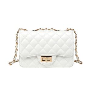 Jopchunm Designer Handbags Small Crossbody Bags Clutch White Leather Quilted Purse for Women