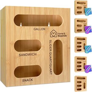 Ziplock Bag Storage Organizer – Bamboo Kitchen Drawer Organizer – Compatible with All Ziplock Brand for Gallon, Quart, Slider Quart, Sandwich, Snack Bag (4 Slots, 15.7″ x 12.3″ x 3″) (4 Slots Holder)