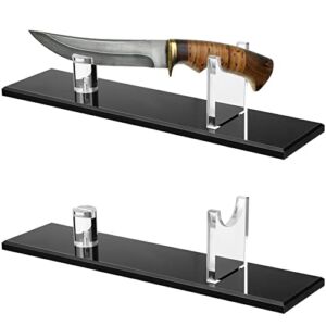 2 Pcs Acrylic Knife Display Stand Fixed Blade Knife Collection Display Stand Holder for Single Knife Rustic Cabin Home Decor (Black Base)