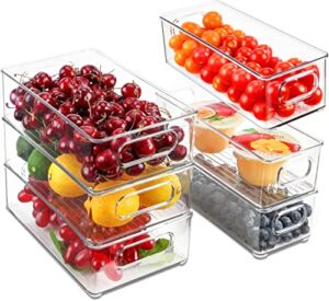 Refrigerator Organizer Bins, BS ONE Set Of 6 Stackable Fridge Organizers and Storage Clear, Two Size Plastic Storage Bins for Pantry, Kitchen Cabinets, Shelves, Drawer, Freezer