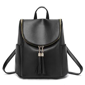 Mini Backpack Small Backpack Purse for Women Leather Fashion Shoulder Backpacks with Charm Tassel Black