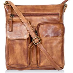Genunine Leather Crossbody Bags for Women – Multi Front Pocket Over the Shoulder Bag Travel Purse