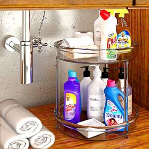 Acrylic Lazy Susan Organizer, 2 Tier Turntable for Cabinet,10.5 Inch Cleaning Supplies Organizer for Fridge Bathroom Sink Under and Storage Cabinets Kitchen Easy to Install or Separate