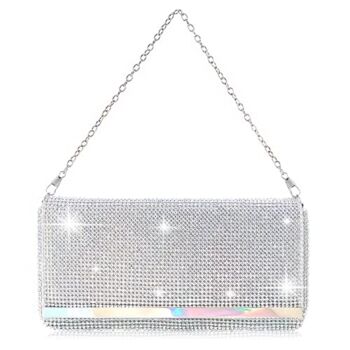 Women’s Evening Bag Glitter Clutch Silver Clutch Purses for Women Evening Wedding Party Prom Purse Rhinestone Crystal Silver Clutch Bag with Detachable Chain | The Storepaperoomates Retail Market - Fast Affordable Shopping