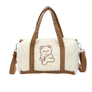 Autumn Women’s Kawaii Furry Shoulder Bag Fluffy Cute Bear Handbag Purse Plush Crossbody Bag for Shopping Dating Winter