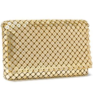 HIYOLALA Metal Sparkly Prom Clutch Purses for Women Evening with Removable Chain (Gold)