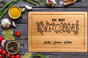 The Best Mom Cutting Boards for Kitchen, Personalized Walnut Bamboo Engraved Chopping Tray, Custom Mothers Day Gifts for Mom from Daughter, Grandma Birthday Gifts, Beech Wood Serving Pizza Plate