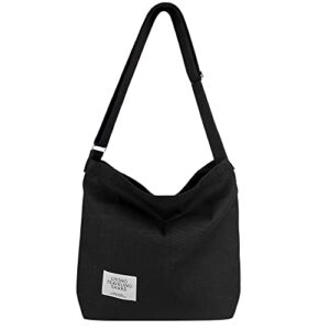 Tote Bag for Women Canvas Cute Tote Bag Aesthetic Hobo Bags for Women for Work Travel Easy to Fold (Black)